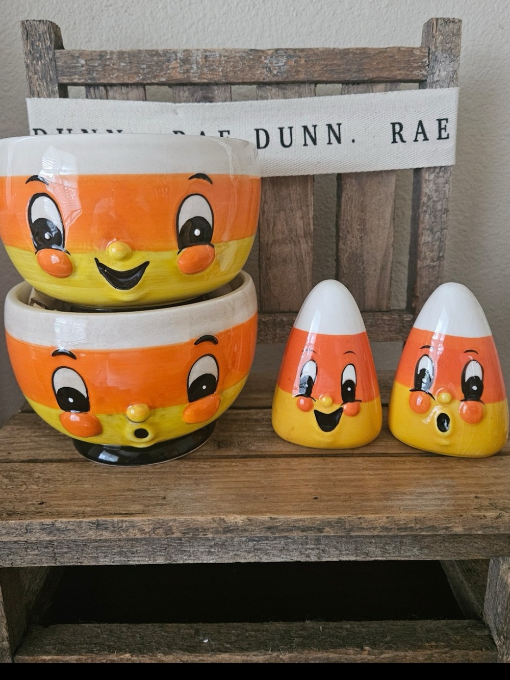 RARE Transpac Johanna Parker Candy Corn Bowls & Salt/Pepper Set